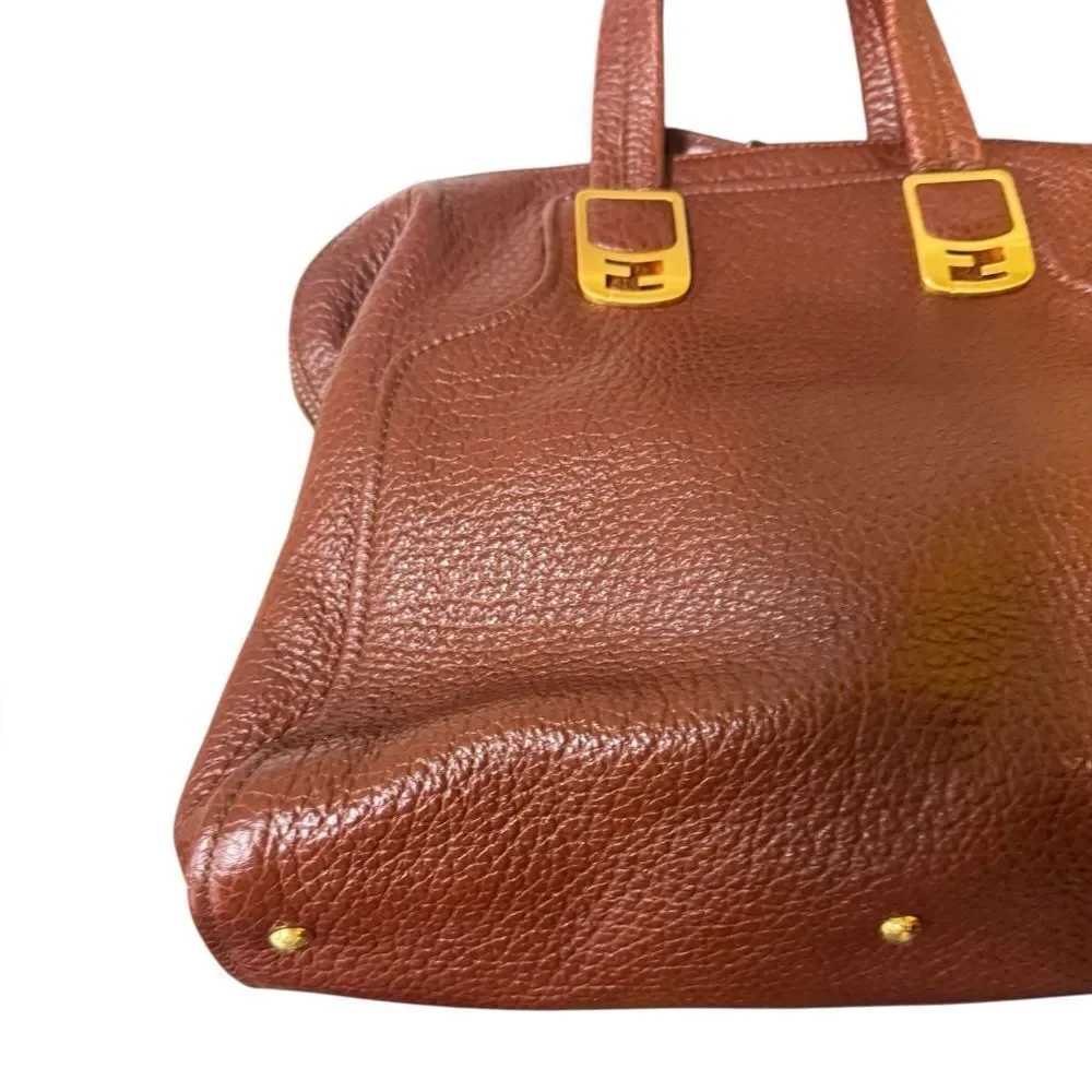 FENDI Brown Pebbled Leather Chameleon Top Handle Tote Bag Handbag Auth Ex.++ - Picture 11 of 16